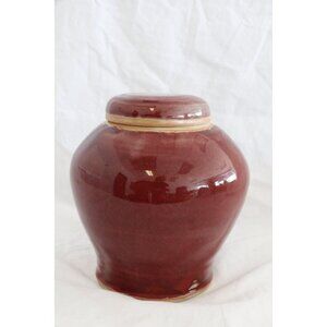 Vintage Ginger Pot With Lid Ceramic Handmade Pottery Hand Glazed Reddish Signed